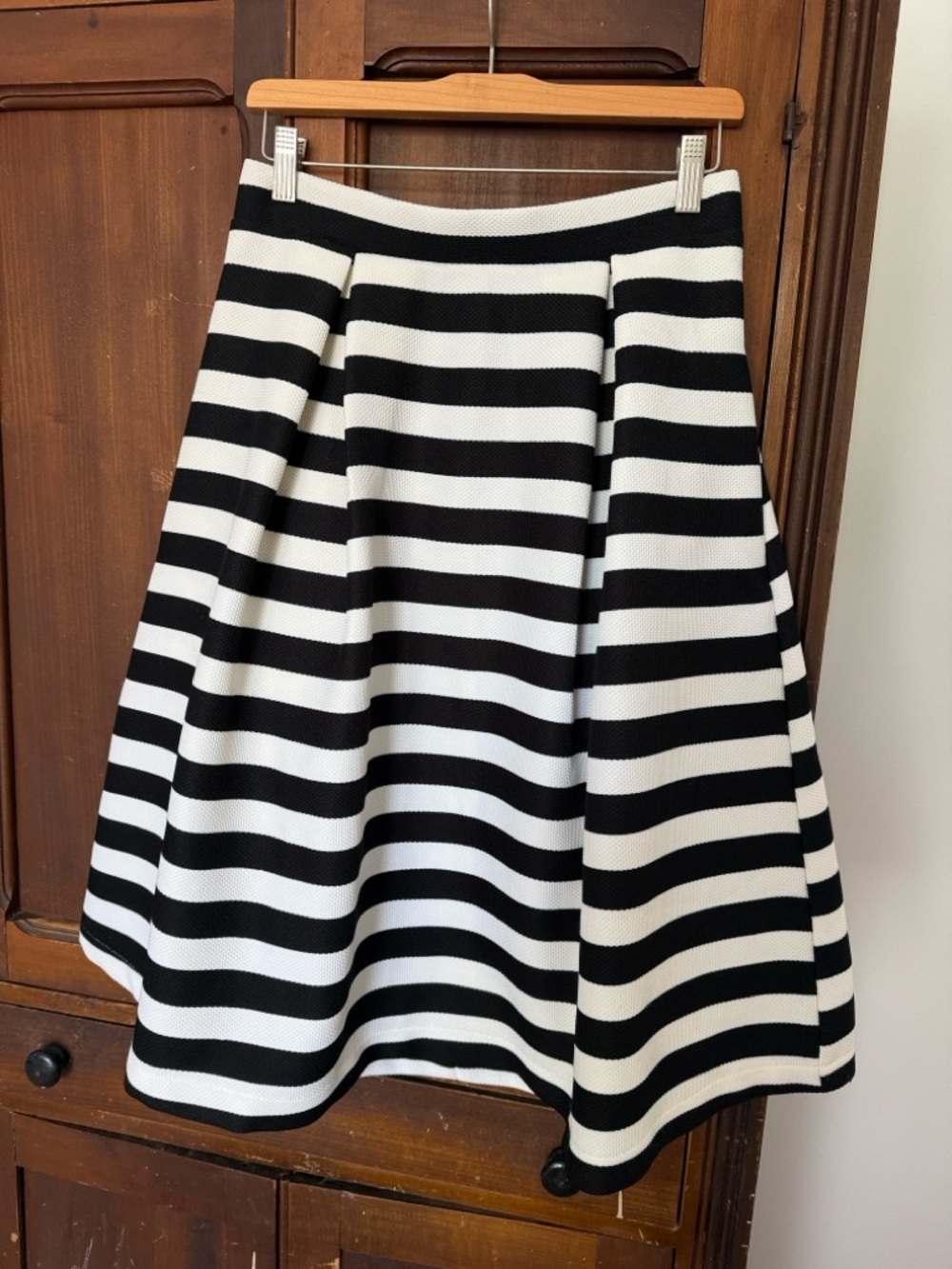 Haute Monde Black and White Striped A-Line Full Skirt